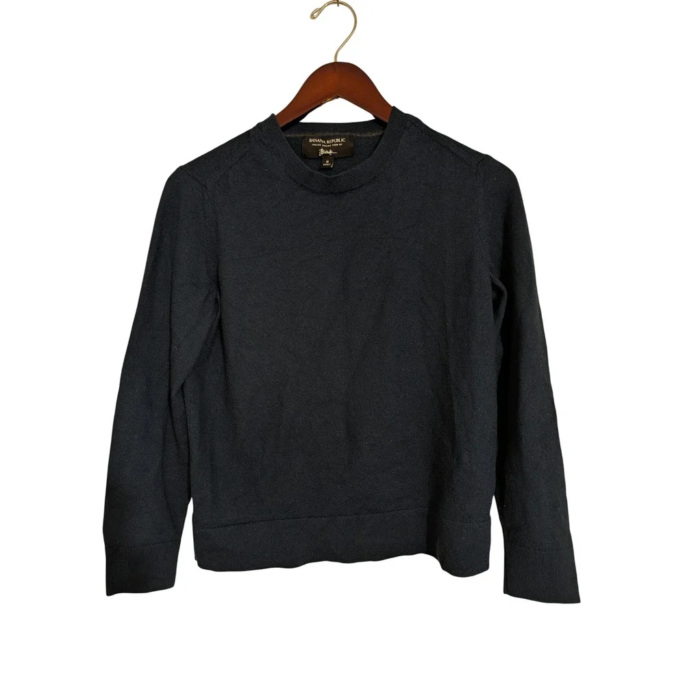 Banana Republic Mens Blue Italian Merino Wool Sweater Size M Baruffa Crewneck